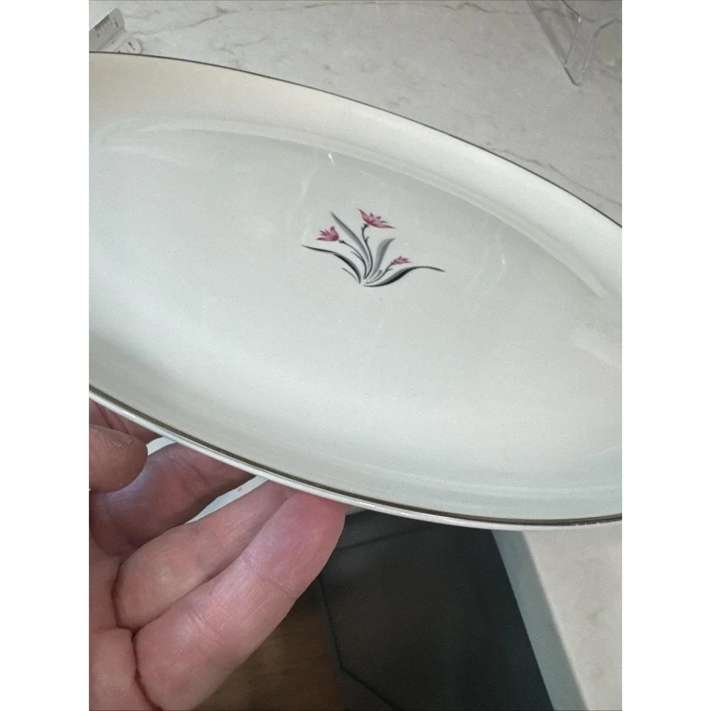 Vintage Syracuse China Alpine Serving Platter Pink‎ Floral Made USA 12 Inch Oval